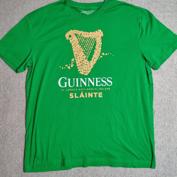Guinness Shirt Size XL Green Harp Slainte Cotton Crewneck Short Sleeve - Picture 1 of 6